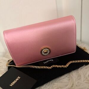 NWT Versace Pink Clutch with Gold Medusa Emblem
